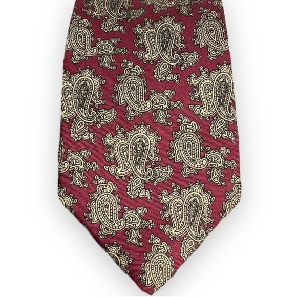 Don Loper Beverly Hills 100% Silk Paisley Tie Brick Red Burgundy and Tan - Picture 1 of 7